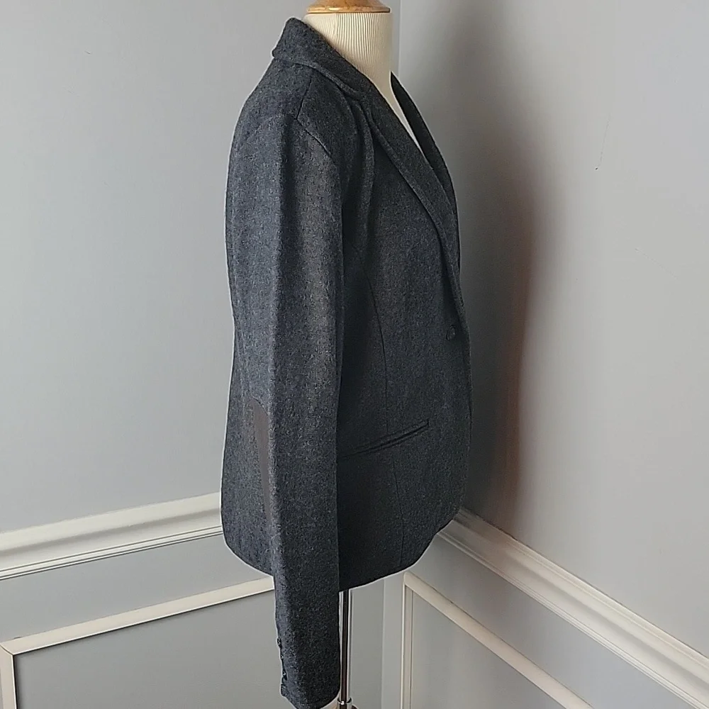 BROOKS BROTHERS Gray‎ Wool Blend Single Button Preppy Elbow Patch Sweater Blazer